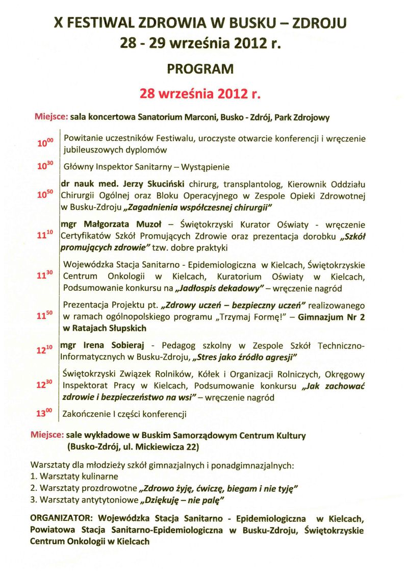 program - X FESTIWAL ZDROWIA W BUSKU-ZDROJU