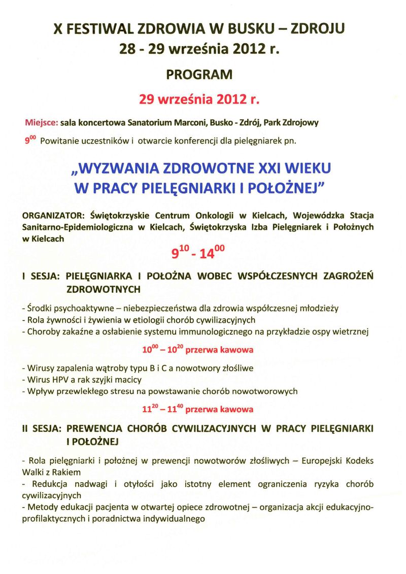 program - X FESTIWAL ZDROWIA W BUSKU-ZDROJU